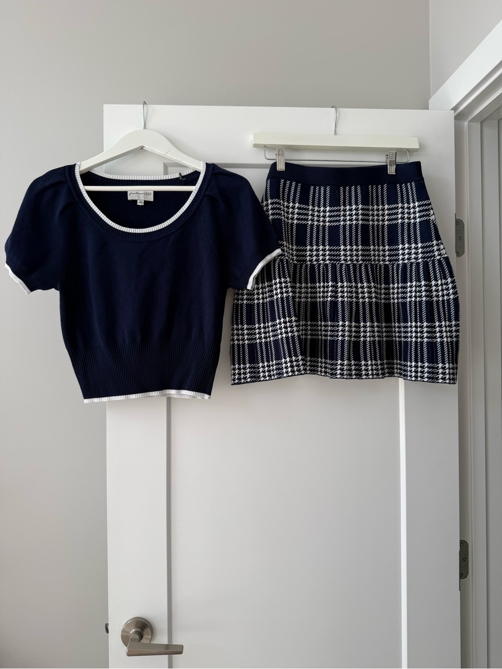 NEW Freshman 1996 2-Pce Navy & White Ribbed Knit Skirt Set Size L